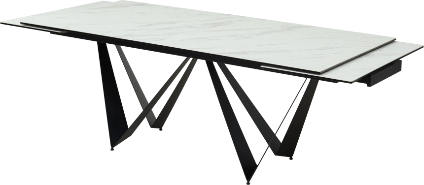 Кухонный стол раздвижной Rieti 200, KL-99 Белый мрамор матовый, итальянская керамика, черный каркас