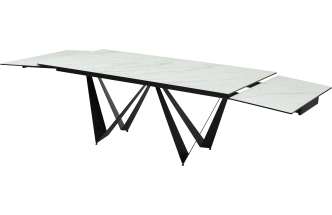 Кухонный стол раздвижной Rieti 200, KL-99 Белый мрамор матовый, итальянская керамика, черный каркас