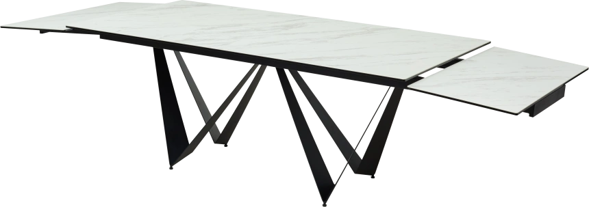 Кухонный стол раздвижной Rieti 200, KL-99 Белый мрамор матовый, итальянская керамика, черный каркас