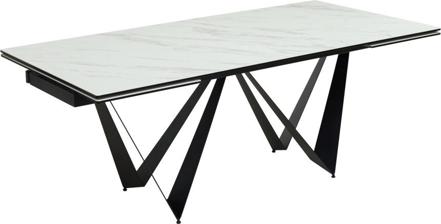 Кухонный стол раздвижной Rieti 200, KL-99 Белый мрамор матовый, итальянская керамика, черный каркас