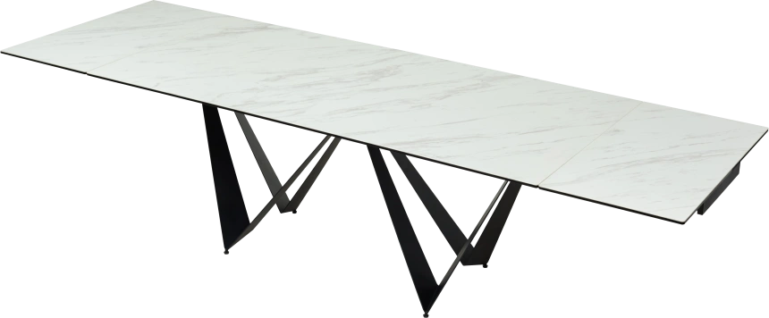 Кухонный стол раздвижной Rieti 200, KL-99 Белый мрамор матовый, итальянская керамика, черный каркас