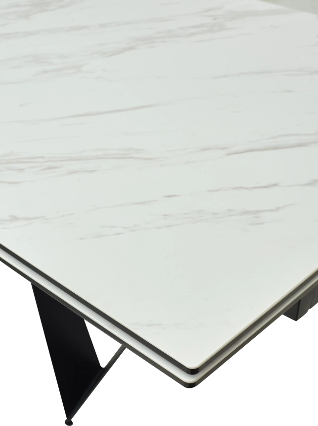 Кухонный стол раздвижной Rieti 200, KL-99 Белый мрамор матовый, итальянская керамика, черный каркас