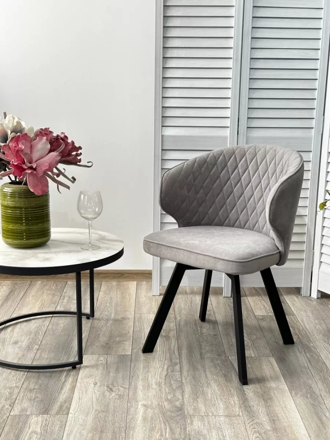 Стул Skat, мягкий, поворотный, B22 серый, велюр, черный каркас