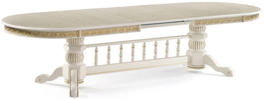 Обеденный раздвижной стол Кассиль, 260(330)х110х77, крем / золотая патина