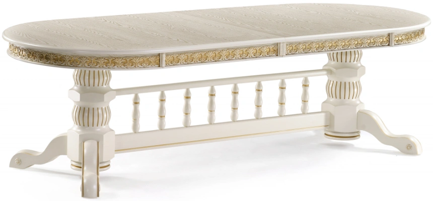 Обеденный раздвижной стол Кассиль, 260(330)х110х77, крем / золотая патина