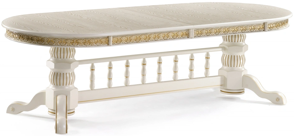 Обеденный раздвижной стол Кассиль, 260(330)х110х77, крем / золотая патина