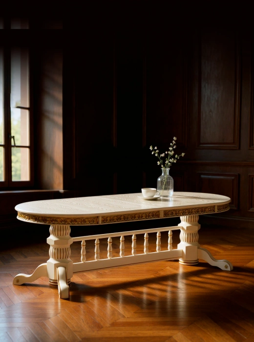 Обеденный раздвижной стол Кассиль, 260(330)х110х77, крем / золотая патина