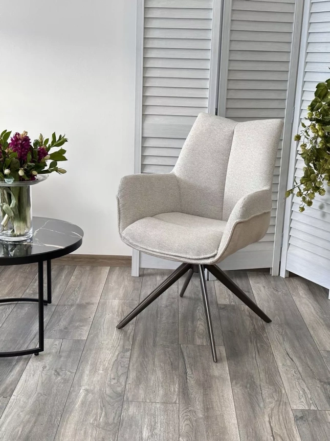 Стул Pontus, мягкий, поворотный, KN01-05 бежевый, BZ1046-11 бежевый, ткань, Шоколадное золото каркас