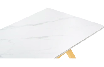Кухонный стол Селена 3, 140x80x77, керамика, белый мрамор, каркас золотой