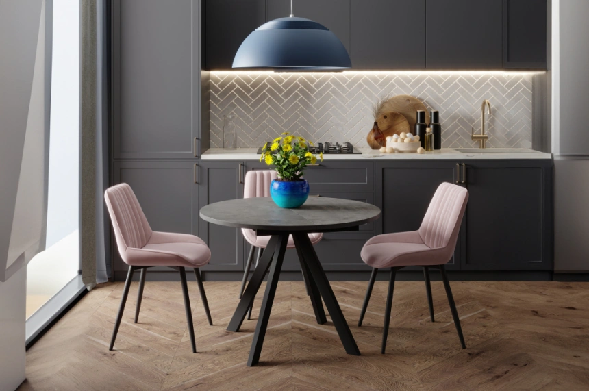 Кухонный раздвижной стол Трейси, 90(120)х90х75, бетон / черный