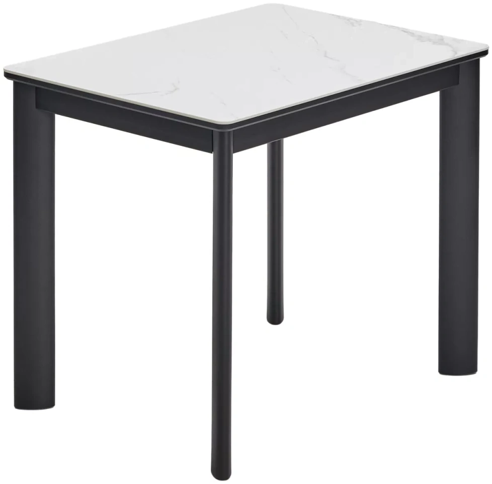Кухонный раздвижной стол ТЕТ-А-ТЕТ 90, белый мрамор, керамика, черный каркас 
