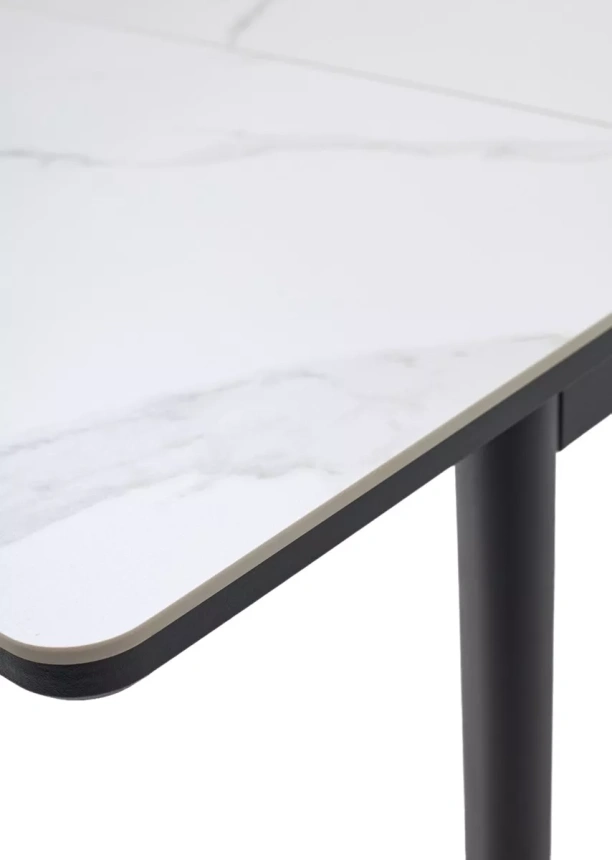 Кухонный раздвижной стол ТЕТ-А-ТЕТ 90, белый мрамор, керамика, черный каркас 