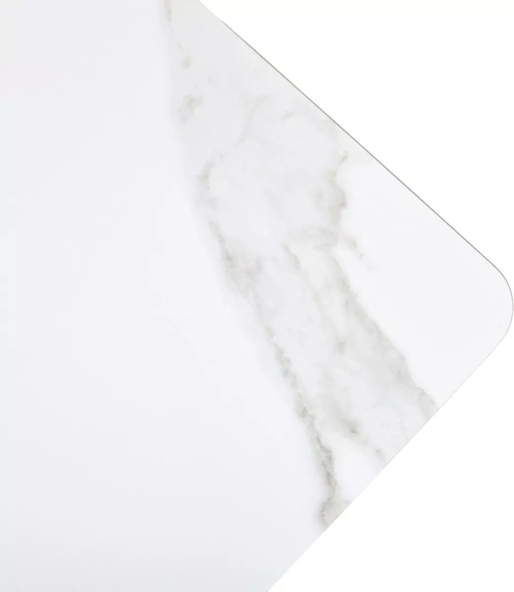 Кухонный раздвижной стол ТЕТ-А-ТЕТ 90, белый мрамор, керамика, черный каркас 