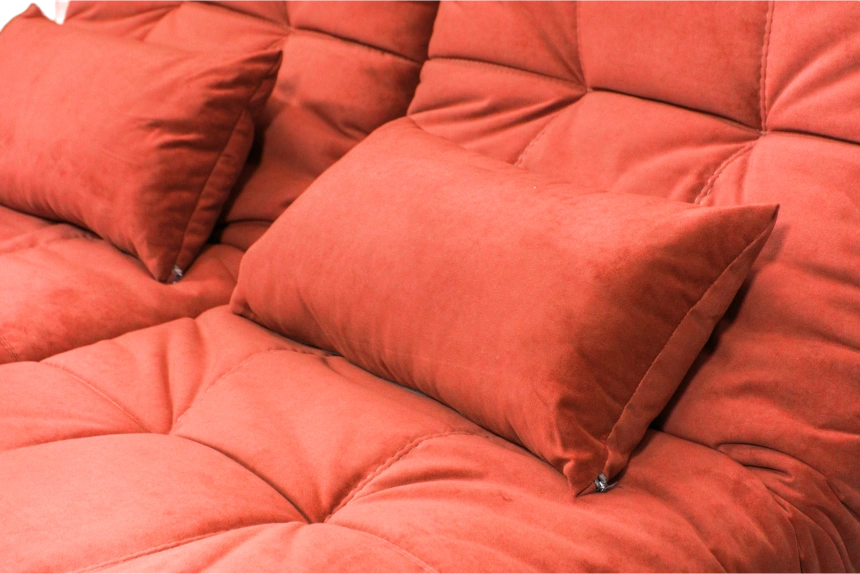 Диван угловой София 2 удлиненный, Catania flame, Catania cocoa, с задней тканью