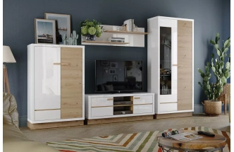 Шкаф двухдверный со стеклом Балтимор, Белый/Дуб дикий