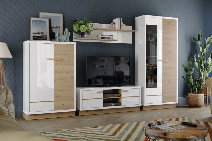 Шкаф двухдверный со стеклом Балтимор, Белый/Дуб дикий