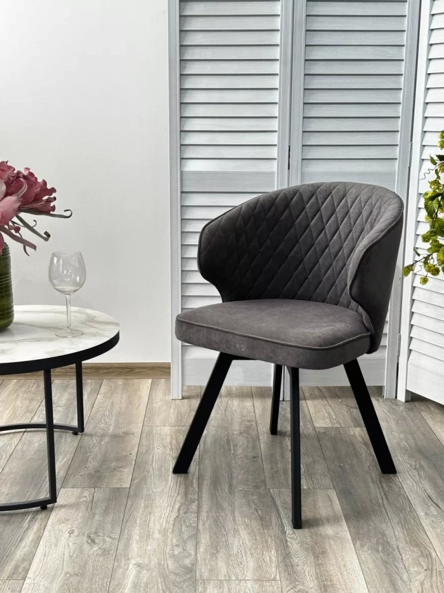 Стул Skat, мягкий, поворотный, B28 темно-серый, велюр, черный каркас