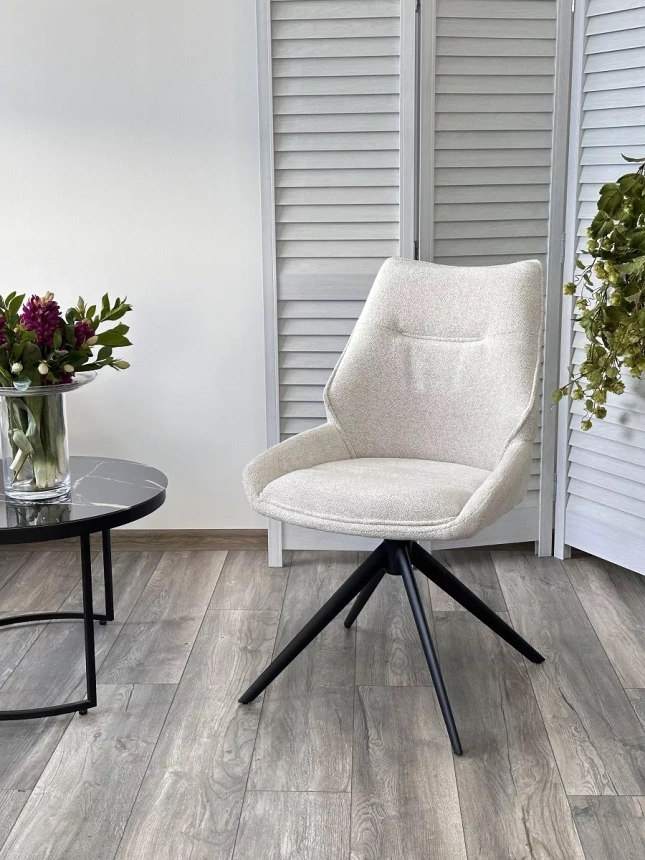 Стул Olaf, мягкий, поворотный, Raven 22 бежево-белый, ткань, черный каркас 