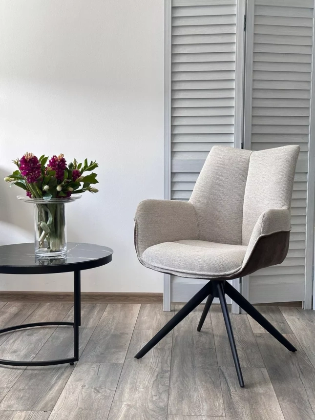 Стул Pontus, мягкий, поворотный, KN01-05 бежевый, BZ1046-21 коричневый, ткань, черный каркас