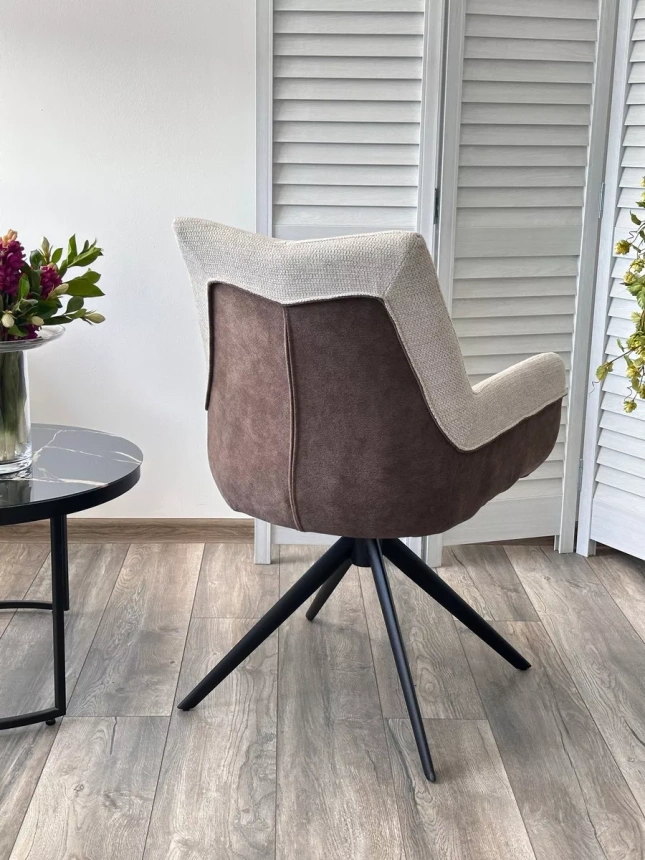 Стул Pontus, мягкий, поворотный, KN01-05 бежевый, BZ1046-21 коричневый, ткань, черный каркас