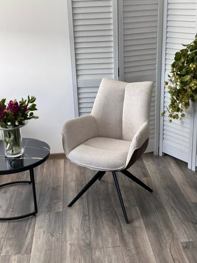 Стул Pontus, мягкий, поворотный, KN01-05 бежевый, BZ1046-21 коричневый, ткань, черный каркас