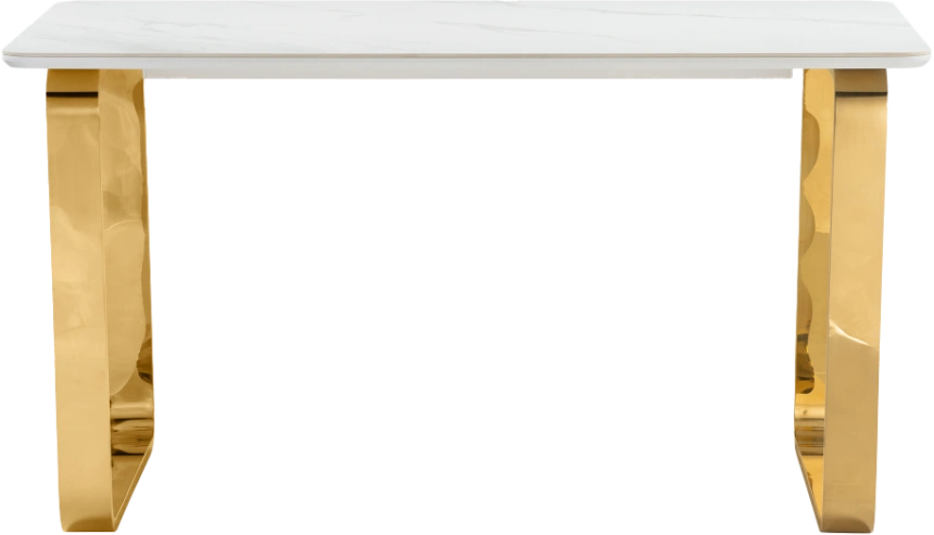 Кухонный стол Селена 4, 140x80x77, керамика, белый мрамор, каркас золотой