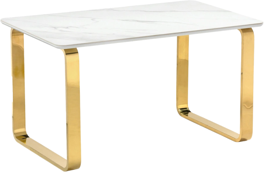 Кухонный стол Селена 4, 140x80x77, керамика, белый мрамор, каркас золотой