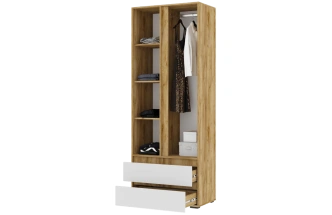 Шкаф двухдверный Элла, распашной для одежды, белый / дуб крафт золото
