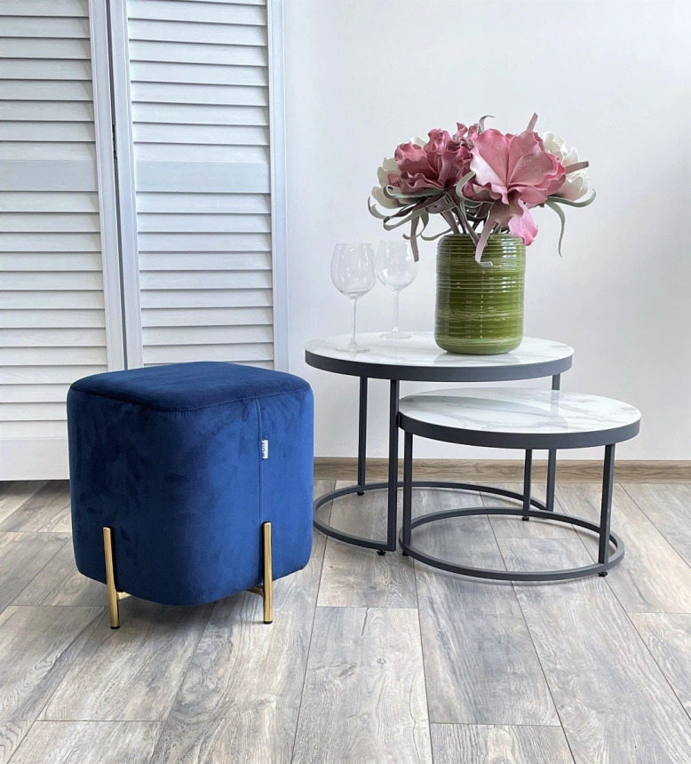 Пуф Ares, Bluvel-86 navy blue / gold