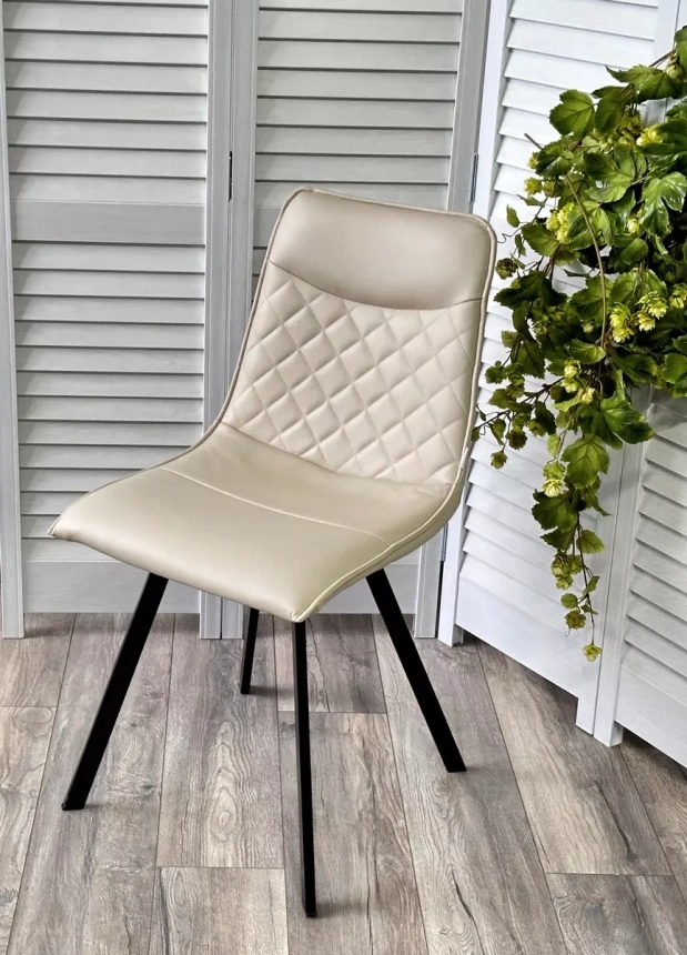 Стул Texas, мягкий, HK017-02 серо-бежевый, PU, экокожа, черный каркас 