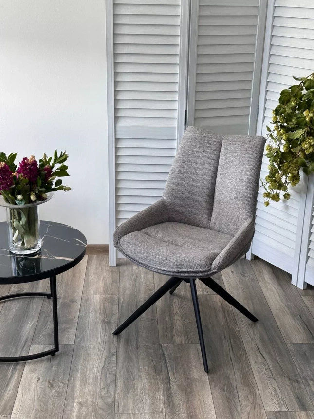 Стул Oskar, мягкий, поворотный, KN01-03 серый, BZ1046-02 темно-серый, ткань, черный каркас