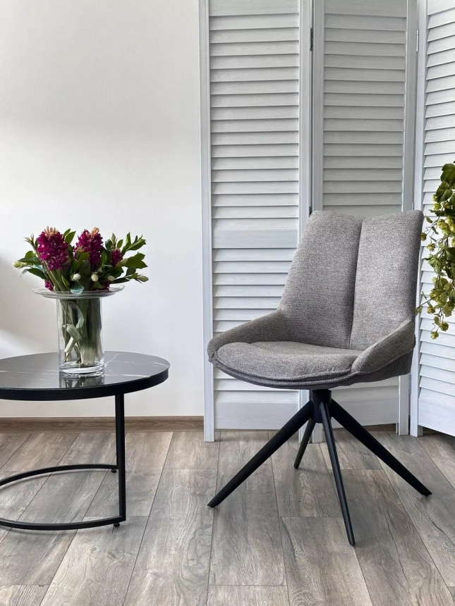 Стул Oskar, мягкий, поворотный, KN01-03 серый, BZ1046-02 темно-серый, ткань, черный каркас