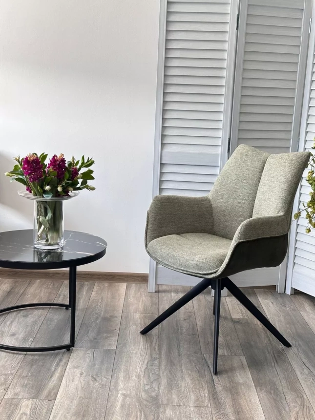 Стул Pontus, мягкий, поворотный, KN01-15 олива, BZ1046-18 темно-зеленый, ткань, черный каркас