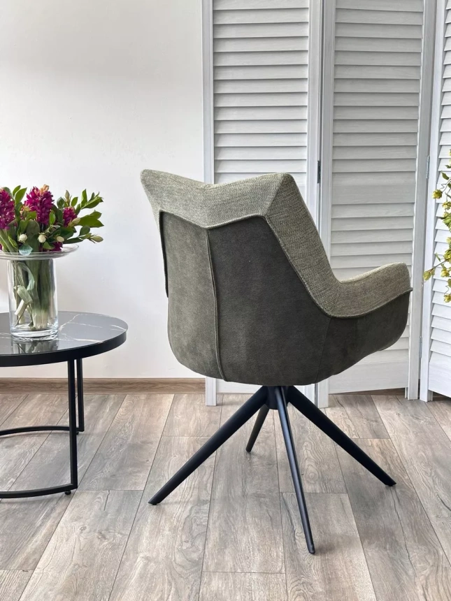 Стул Pontus, мягкий, поворотный, KN01-15 олива, BZ1046-18 темно-зеленый, ткань, черный каркас