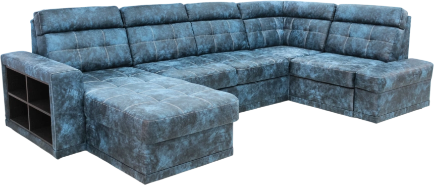 Диван модульный П-образный Мартин, цвет Маборо 16 голубой, с задней тканью