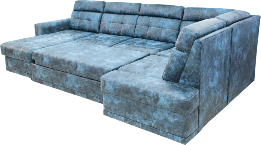 Диван модульный П-образный Мартин, цвет Маборо 16 голубой, с задней тканью