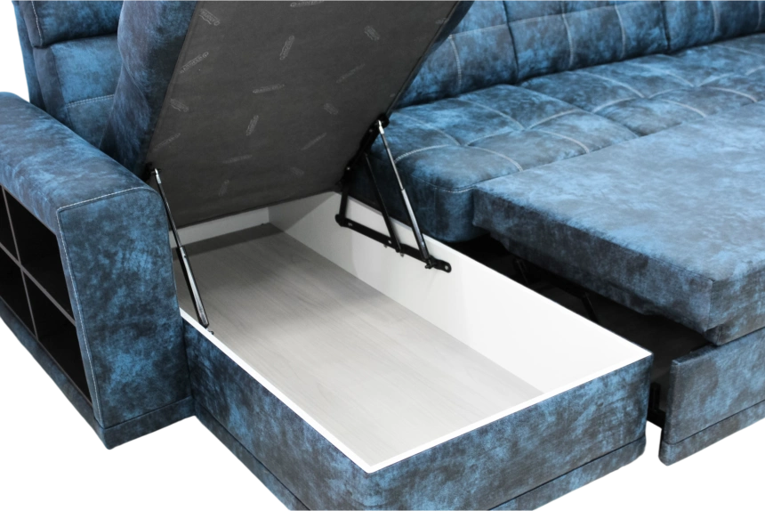 Диван модульный П-образный Мартин, цвет Маборо 16 голубой, с задней тканью