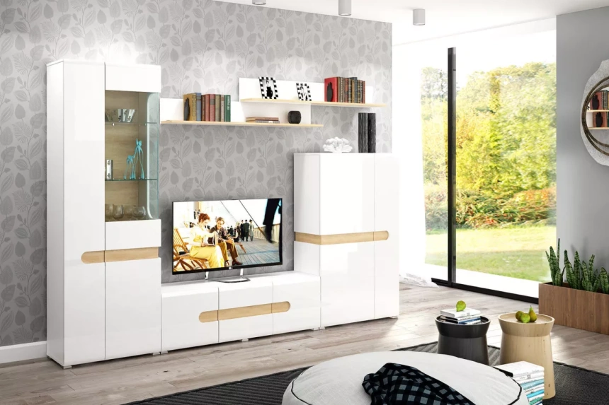 Полка навесная Катания, 169x19, Белый / Дуб небраска