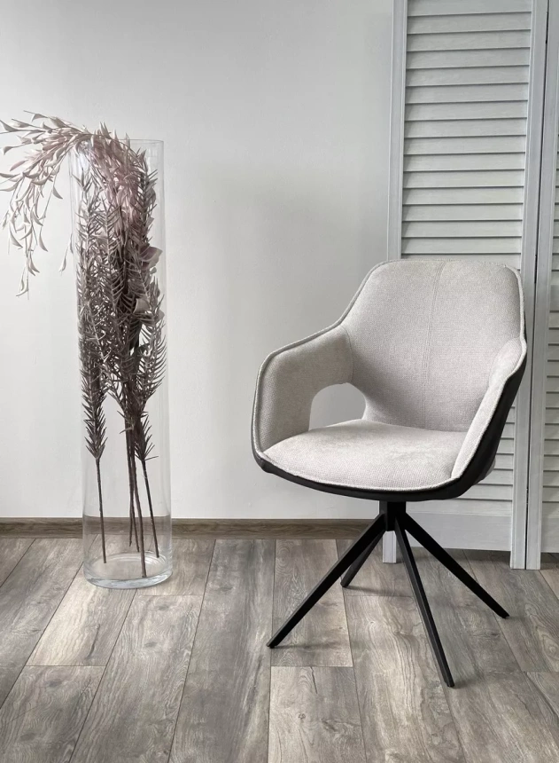 Стул Rocks, мягкий, поворотный, светло-серый Enjoy 151 ткань, темно-серый Maison 95, PU, черный каркас