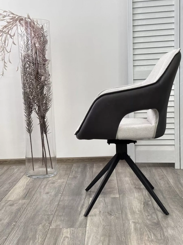 Стул Rocks, мягкий, поворотный, светло-серый Enjoy 151 ткань, темно-серый Maison 95, PU, черный каркас