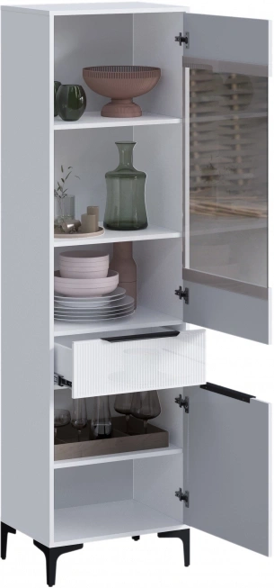 Шкаф-витрина Иадама, белый / белый глянец