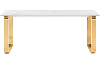 Кухонный стол Селена 4, 180x90x77, керамика, белый мрамор, каркас золотой