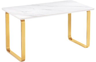 Кухонный стол Селена 4, 180x90x77, керамика, белый мрамор, каркас золотой