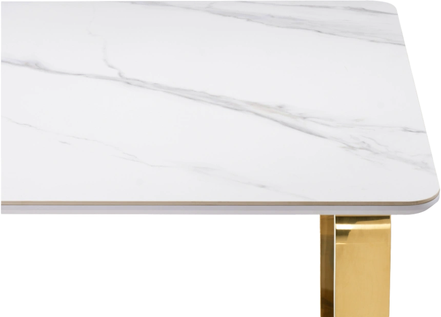 Кухонный стол Селена 4, 180x90x77, керамика, белый мрамор, каркас золотой