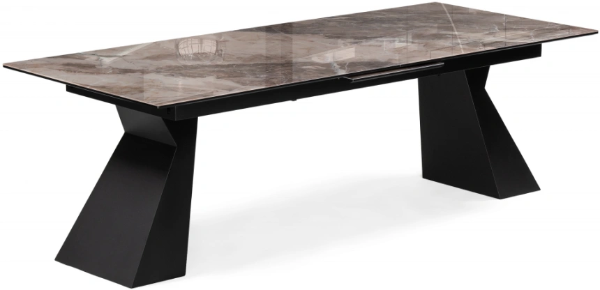 Обеденный раздвижной стол стеклянный Денхольм, 240(290)х100х75, стекло, каталония / черный