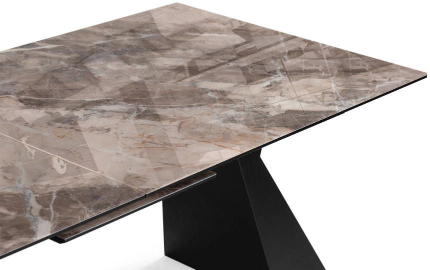 Обеденный раздвижной стол стеклянный Денхольм, 240(290)х100х75, стекло, каталония / черный