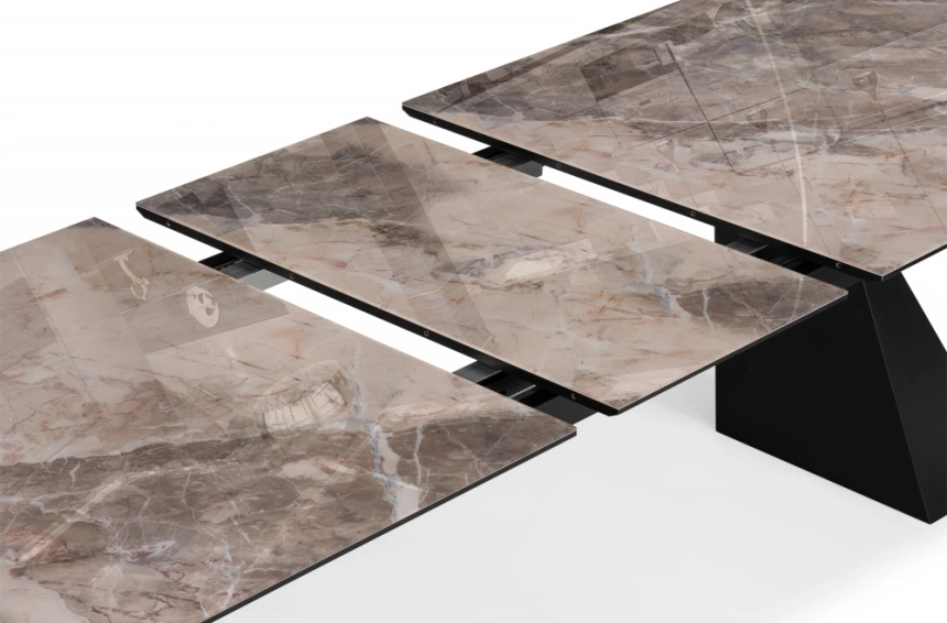 Обеденный раздвижной стол стеклянный Денхольм, 240(290)х100х75, стекло, каталония / черный