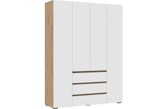Шкаф четырехдверный Элла, распашной для одежды, белый / дуб крафт золото