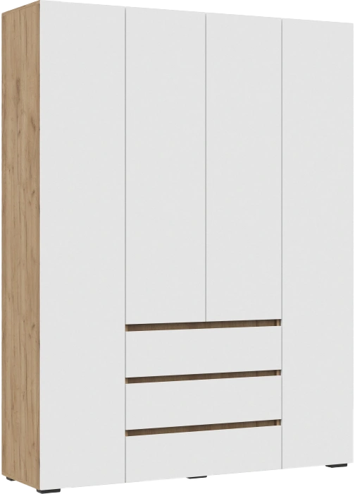Шкаф четырехдверный Элла, распашной для одежды, белый / дуб крафт золото