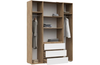 Шкаф четырехдверный Элла, распашной для одежды, белый / дуб крафт золото